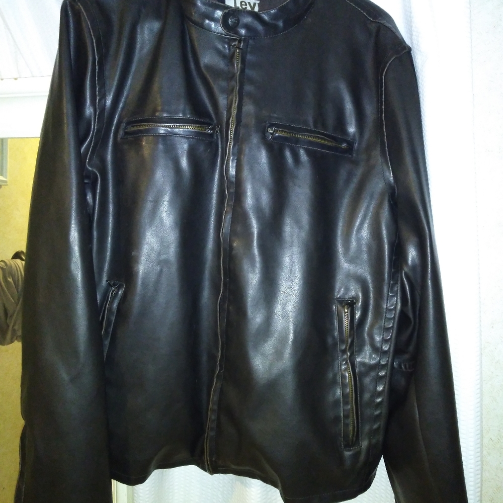 Levi biker leather jacket with attached Hood